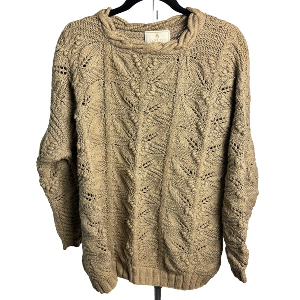 Vintage EXPRESS Tricot Beige Handknitted Crew Neck Sweater size M